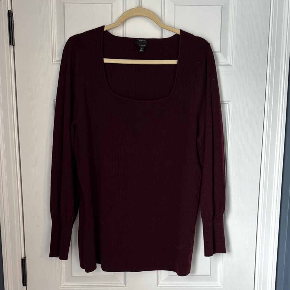Talbots Burgundy merino wool Square Neck Sweater